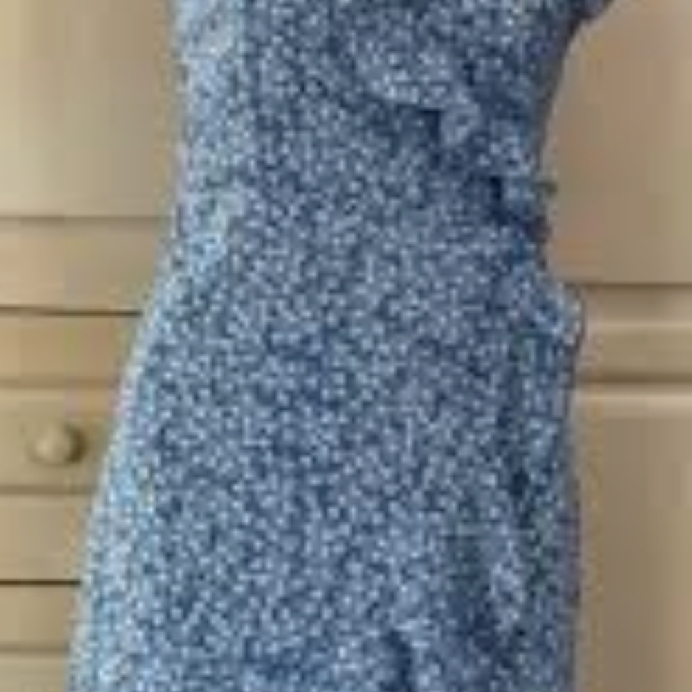 Shein Casual Wrap Ruffe Hem  Blue With White Hearts Dress